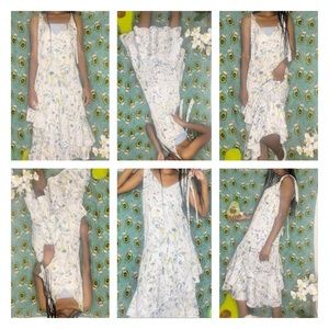 H&M WHITE, FLORAL, FRILLY, HIGH LOW, SLEEVELESS DRESS. HM SPAGHETTI STRAP DRESS.